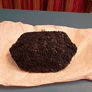 Chic Black Beaded Evening Clutch